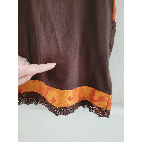 Savage Couture Brown Orange Patchwork dress Boho size Small Embroidered festival - Picture 8 of 10